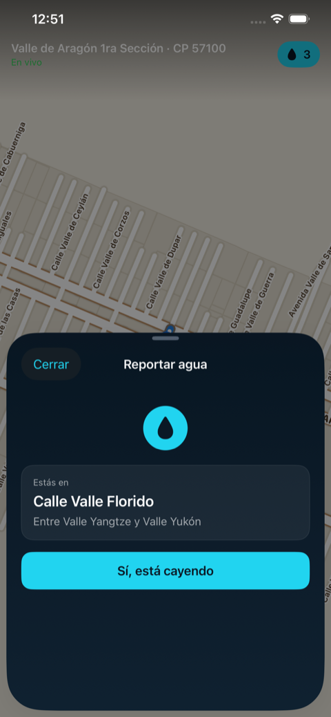 Reportar que está cayendo el agua