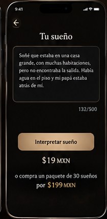 Pantalla «Tu sueño» con el texto del sueño escrito y el botón para interpretarlo.